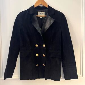 L’AGENCE Goat Leather Sueded Double‎ Breasted Blazer Black XS NWT